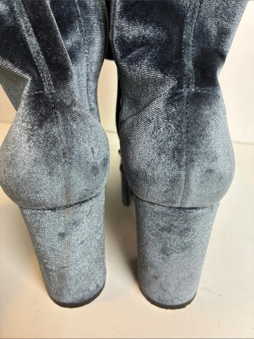 Aquazzura So Me Boots Stretch Velvet sz 36.5 Blue Gray Over The Knee Maximalist